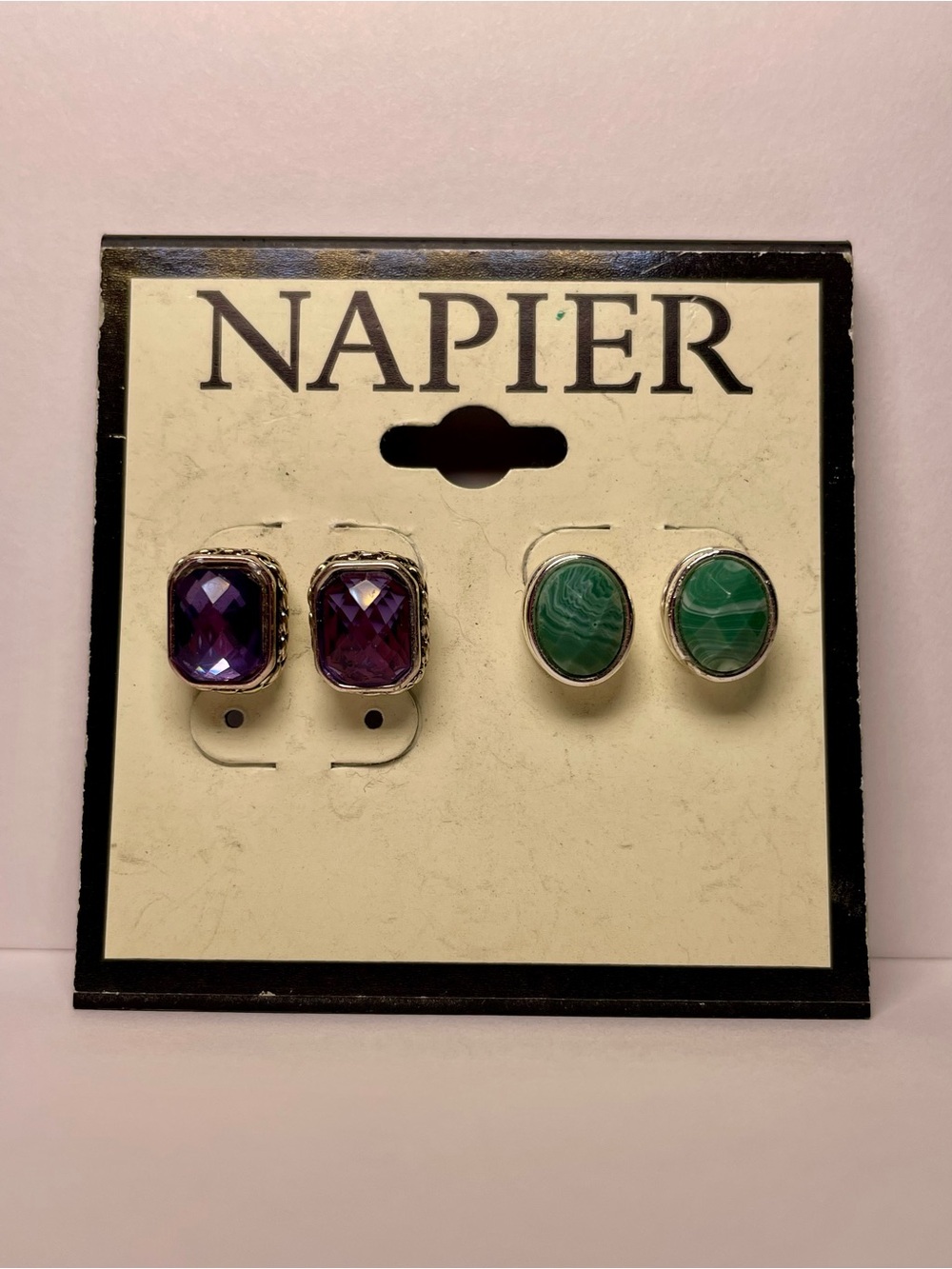 Napier Purple Faceted & Green Oval Stud Set